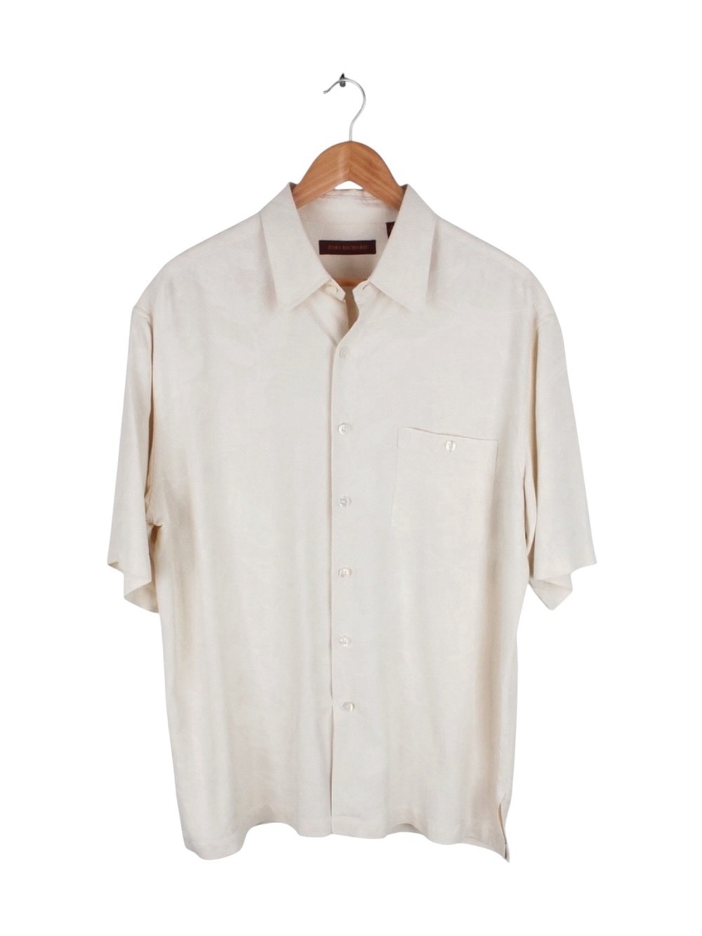 Tori Richard Silk Hawaiian Camp Shirt Ivory Floral Jacquard Men's Size Large